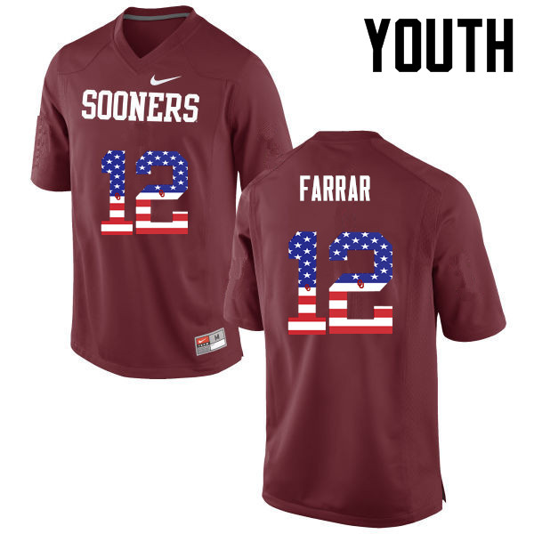 Youth Oklahoma Sooners #12 Zach Farrar College Football USA Flag Fashion Jerseys-Crimson